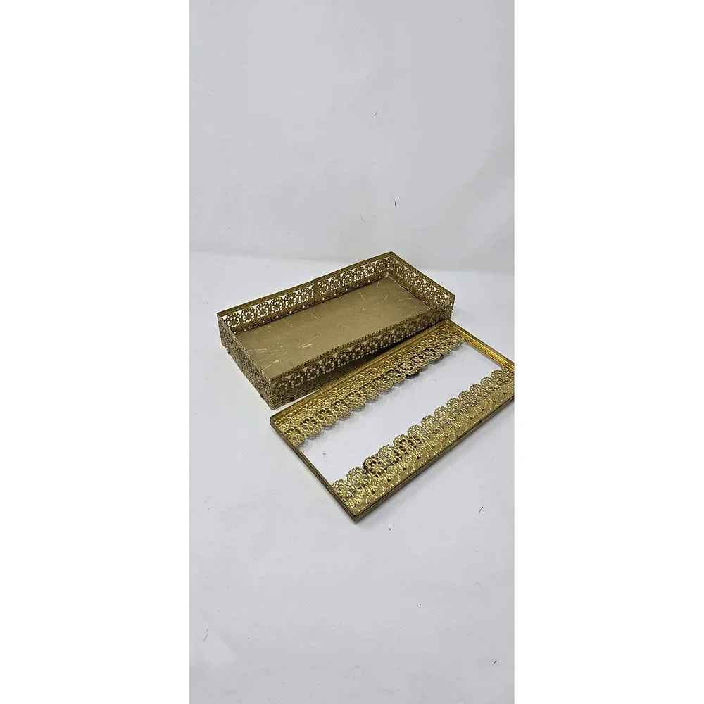 Vtg tissue box Holder 24 Kt gold plated filigree floral